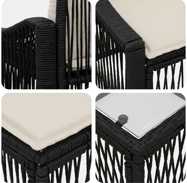 VidaXL Kerti Kanapé Szett 7 pcs Fekete polirattan
