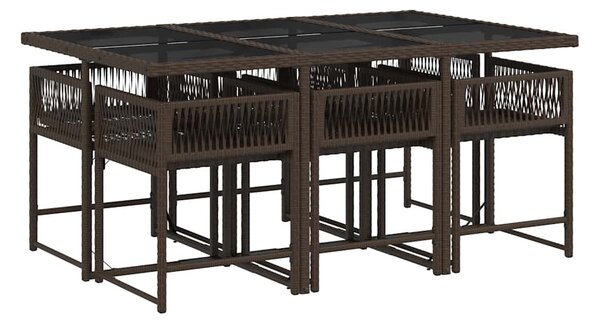 7 részes barna polyrattan kerti étkezőgarnitúra párnával
