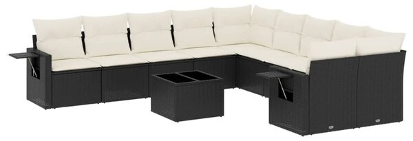 11 részes fekete polyrattan kerti ülőgarnitúra párnákkal