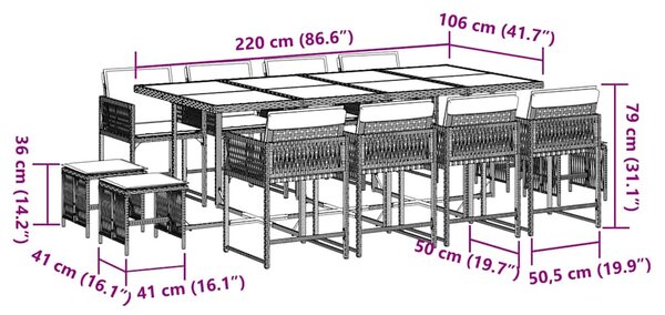 13 részes fekete polyrattan kerti ülőgarnitúra párnákkal