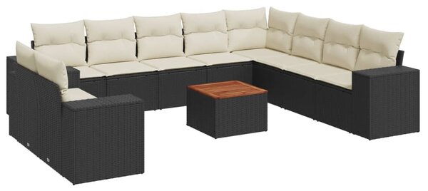 11 részes fekete polyrattan kerti ülőgarnitúra párnákkal