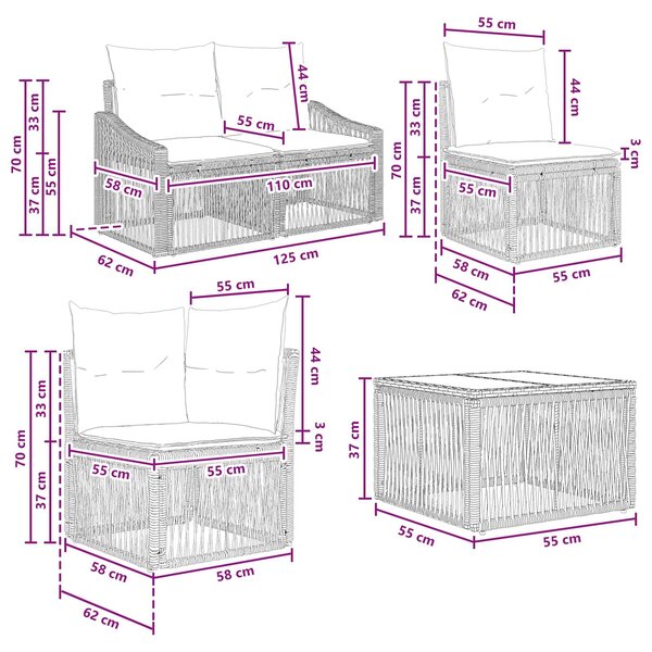 VidaXL Kerti Kanapé Szett 12 pcs Fekete polirattan