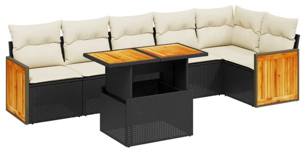 7 részes fekete polyrattan kerti ülőgarnitúra párnával