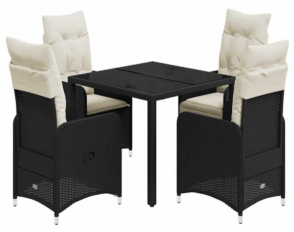 5 részes fekete polyrattan kerti bisztrógarnitúra párnákkal