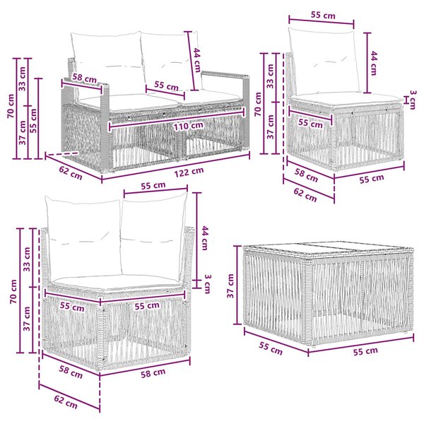 VidaXL Kerti Kanapé Szett 12 pcs Szürke polirattan