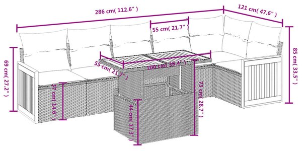 7 részes fekete polyrattan kerti ülőgarnitúra párnával