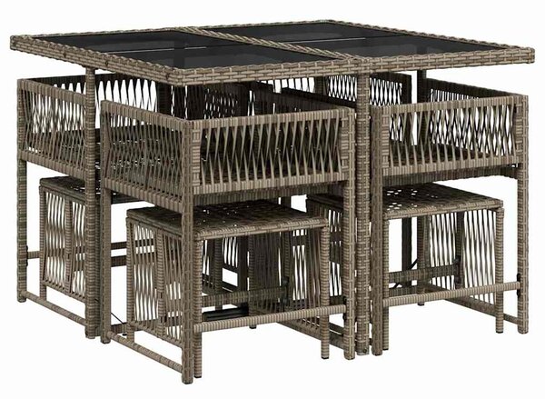 9 részes szürke polyrattan kerti étkezőgarnitúra párnával