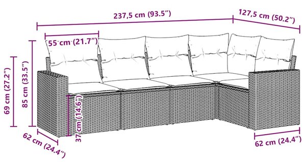 5 részes barna polyrattan kerti ülőgarnitúra párnával