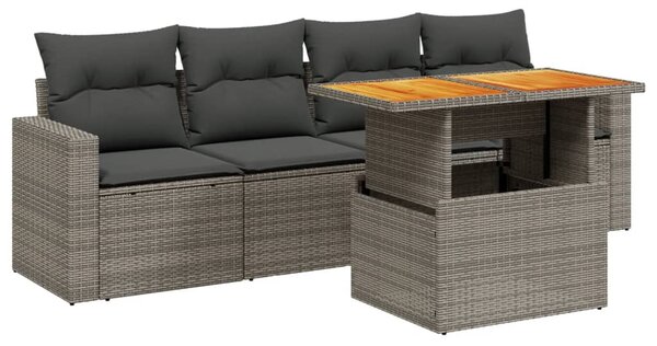 5 részes szürke polyrattan kerti ülőgarnitúra párnákkal