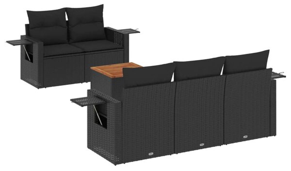 6 részes fekete polyrattan kerti ülőgarnitúra párnákkal