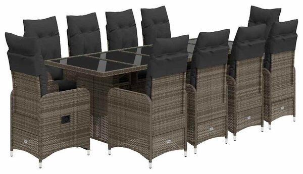 11 részes szürke polyrattan kerti bisztrógarnitúra párnákkal