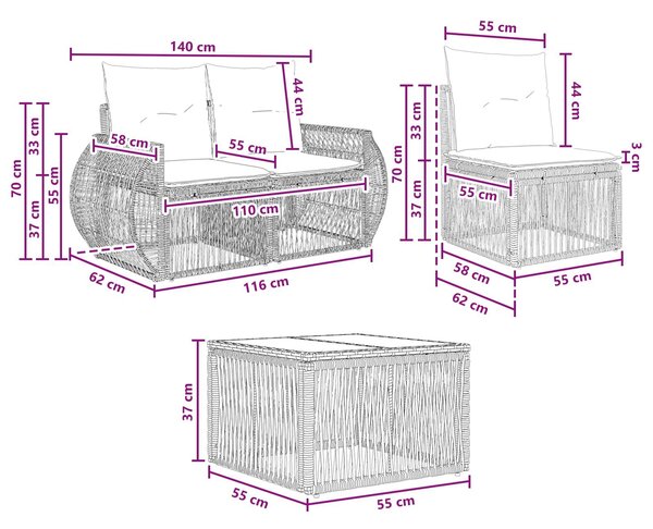 VidaXL Kerti Kanapé Szett 5 pcs Szürke és sötétszürke polirattan