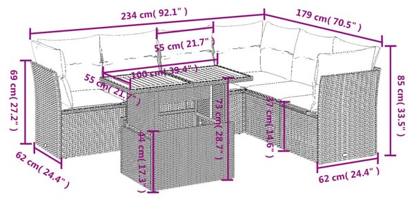 7 részes szürke polyrattan kerti ülőgarnitúra párnákkal