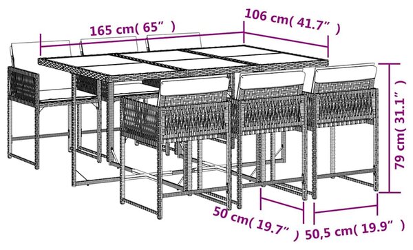 7 részes bézs polyrattan kerti étkezőgarnitúra párnákkal