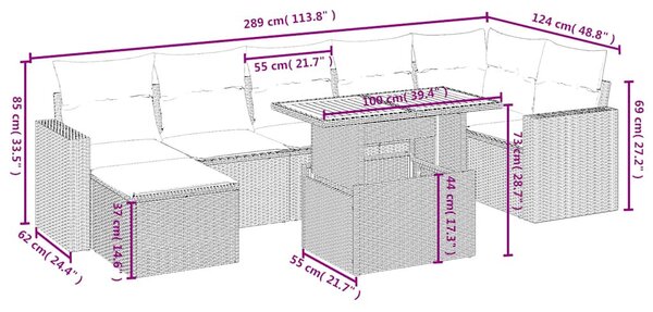 8 részes fekete polyrattan kerti ülőgarnitúra párnákkal
