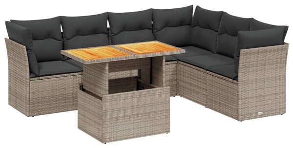 7 részes szürke polyrattan kerti ülőgarnitúra párnákkal