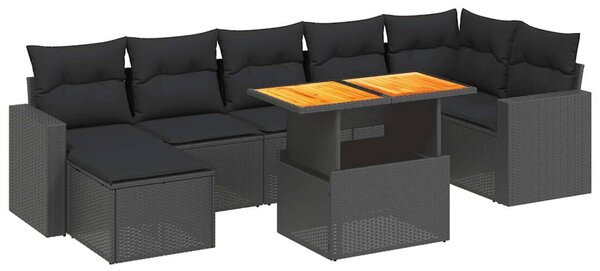 8 részes fekete polyrattan kerti ülőgarnitúra párnákkal