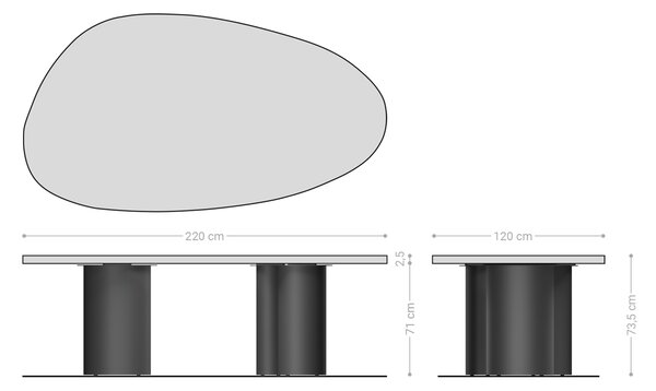DELIFE Étkezőasztal Edge ovális 220x120x2,5 tölgy természetes Troa fém fekete Flow-Edge
