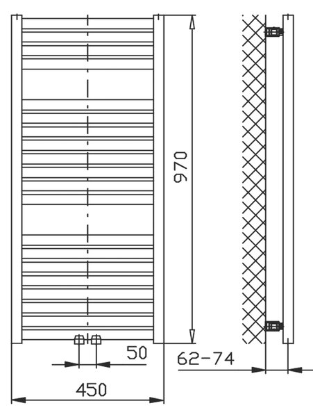 Aqualine Aqualine, TONDI radiátor 450x970 mm, központi csatlakozás, fehér, DT450T