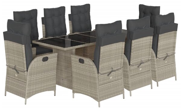 9részes világosszürke polyrattan kerti étkezőgarnitúra párnával
