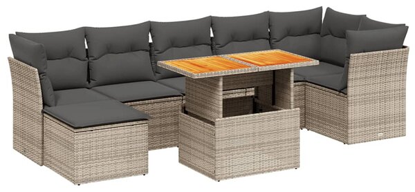 8 részes szürke polyrattan kerti ülőgarnitúra párnákkal