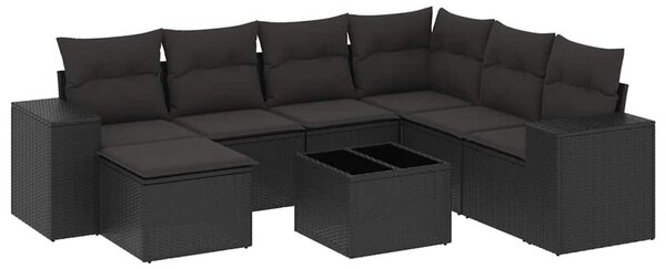 8 részes fekete polyrattan kerti ülőgarnitúra párnákkal