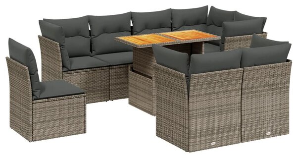 9 részes szürke polyrattan kerti ülőgarnitúra párnákkal