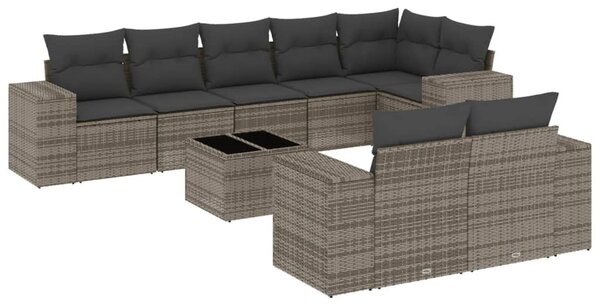 9 részes szürke polyrattan kerti ülőgarnitúra párnákkal