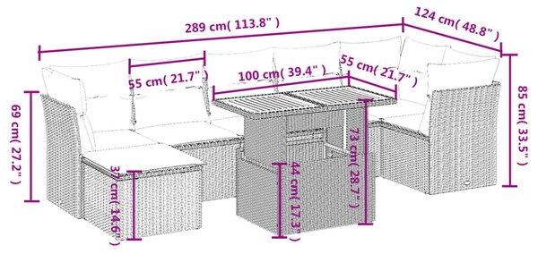 8 részes szürke polyrattan kerti ülőgarnitúra párnákkal