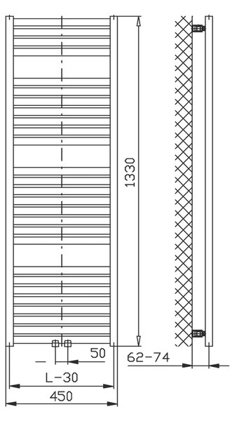 Aqualine Aqualine, TONDI radiátor 450x1330 mm, központi csatlakozás, fehér, DT470T