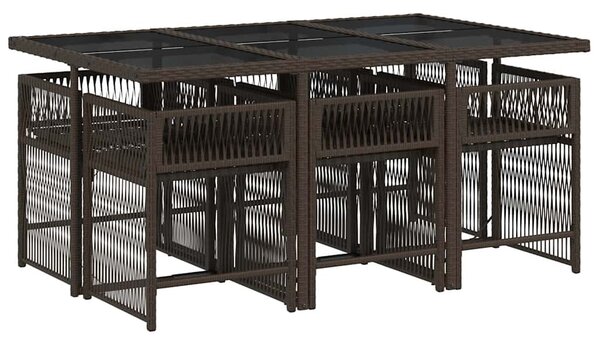 7 részes barna polyrattan kerti étkezőgarnitúra párnával