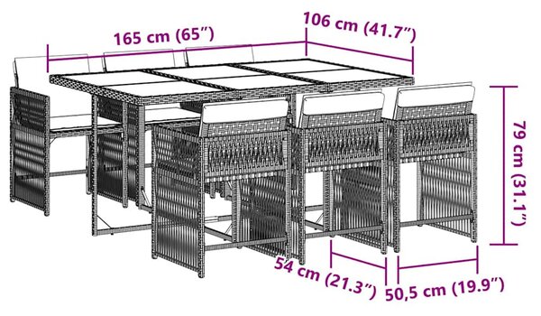 7 részes barna polyrattan kerti étkezőgarnitúra párnával