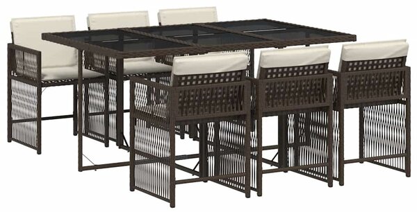 7 részes barna polyrattan kerti étkezőgarnitúra párnával