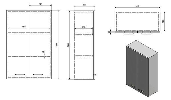 Aqualine Aqualine, ZOJA / KERAMIA FRESH felső szekrény 50x76x23cm, fehér, 51302