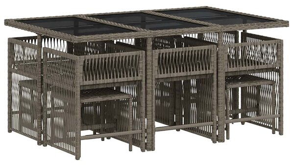 11 részes szürke polyrattan kerti ülőgarnitúra párnákkal