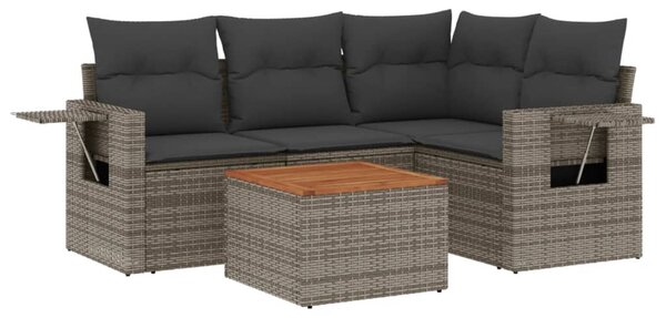 5 részes szürke polyrattan kerti ülőgarnitúra párnákkal