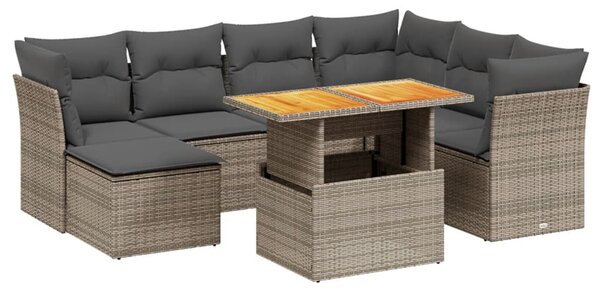 8 részes szürke polyrattan kerti ülőgarnitúra párnákkal