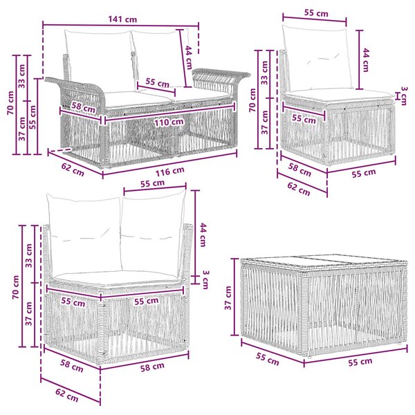 VidaXL Kerti Kanapé Szett 8 pcs Szürke polirattan