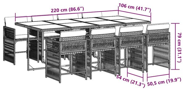 9 részes szürke polyrattan kerti étkezőgarnitúra párnával