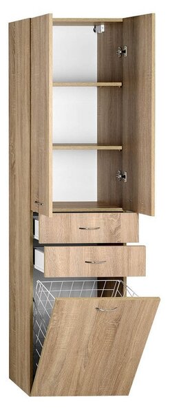 Aqualine Aqualine, ZOJA / KERAMIA FRESH magas szekrény kosárral 50x184x29cm, platina tölgy, 51295