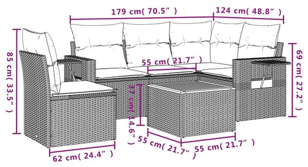 6 részes bézs polyrattan kerti ülőgarnitúra párnával