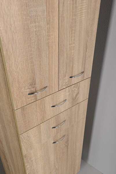 Aqualine Aqualine, ZOJA / KERAMIA FRESH magas szekrény kosárral 50x184x29cm, platina tölgy, 51295