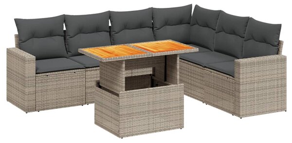 7 részes szürke polyrattan kerti ülőgarnitúra párnákkal