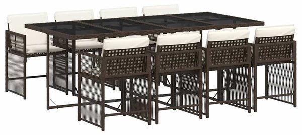 9 részes barna polyrattan kerti étkezőgarnitúra párnákkal