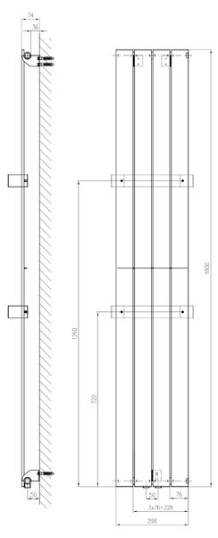 Sapho Sapho, COLONNA fűtőelem 298x1800 mm, metál ezüst, IR143