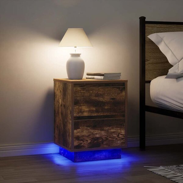 VidaXL 2 db füstölt tölgy éjjeliszekrények LED világítással 38x34x50cm