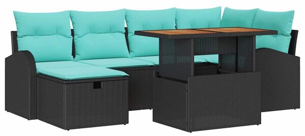 VidaXL Kerti Kanapé Szett 7 pcs Fekete polirattan