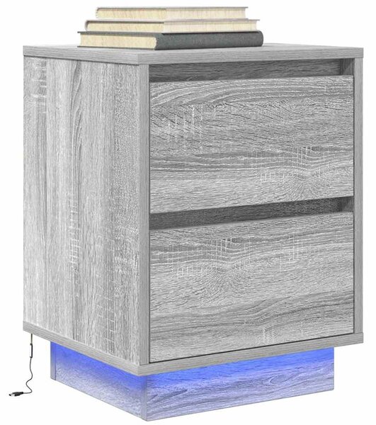 VidaXL 2 db szürke sonoma éjjeliszekrények LED világítással 38x34x50cm