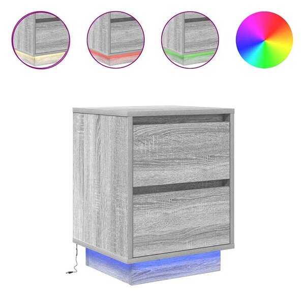 VidaXL 2 db szürke sonoma éjjeliszekrények LED világítással 38x34x50cm