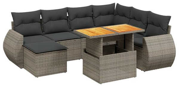 8 részes szürke polyrattan kerti ülőgarnitúra párnákkal